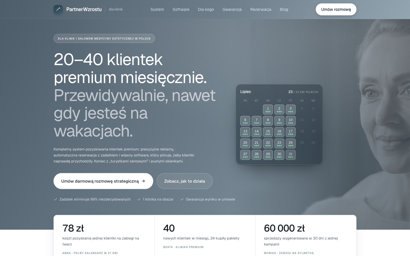 Partner Wzrostu landing page: a system for acquiring premium clients for aesthetic clinics in Poland